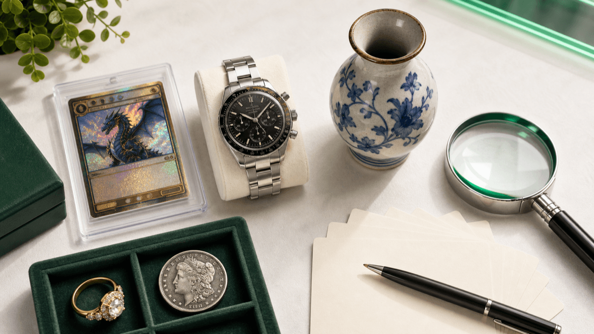 Holographic trading cards in protective sleeves with a magnifier